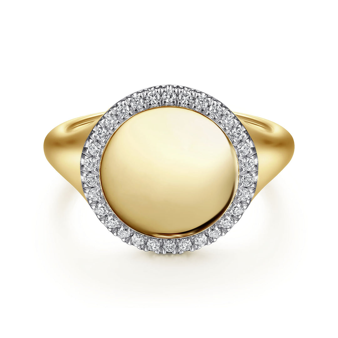 Gabriel & Co. LR51521Y45JJ 14K Yellow Gold Pinky Signet Ring with Diamond Halo