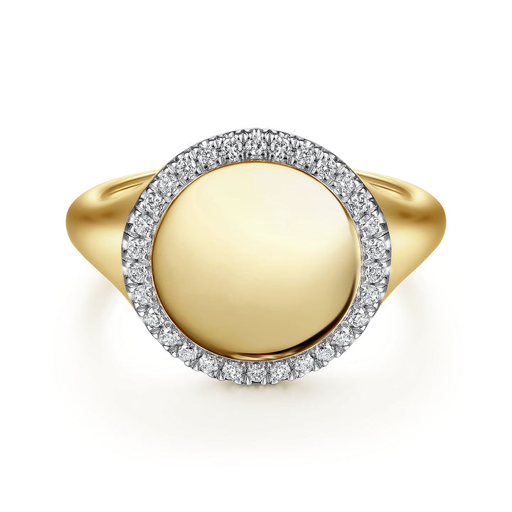 Gabriel & Co. LR51521Y45JJ 14K Yellow Gold Pinky Signet Ring with Diamond Halo