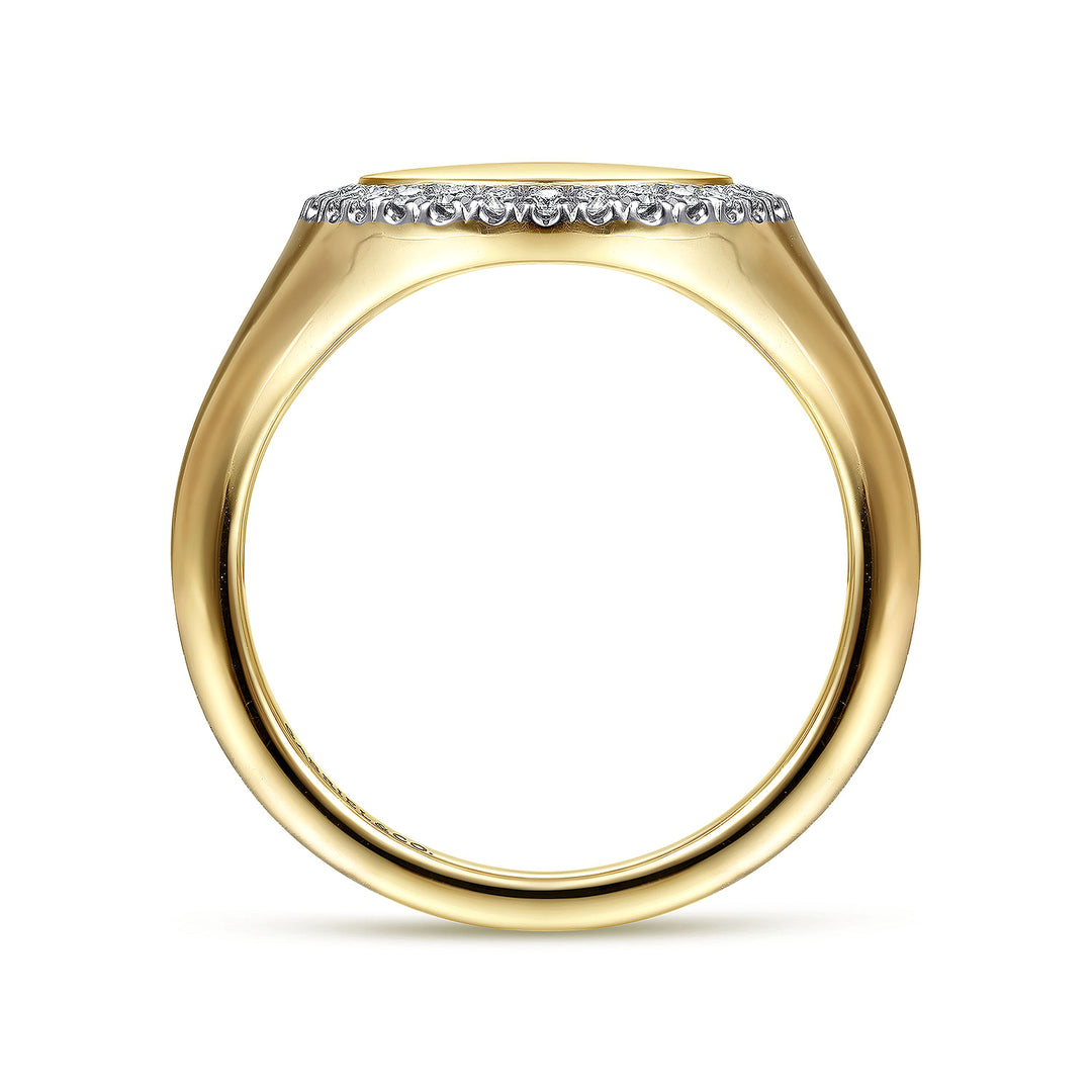 Gabriel & Co. LR51521Y45JJ 14K Yellow Gold Pinky Signet Ring with Diamond Halo