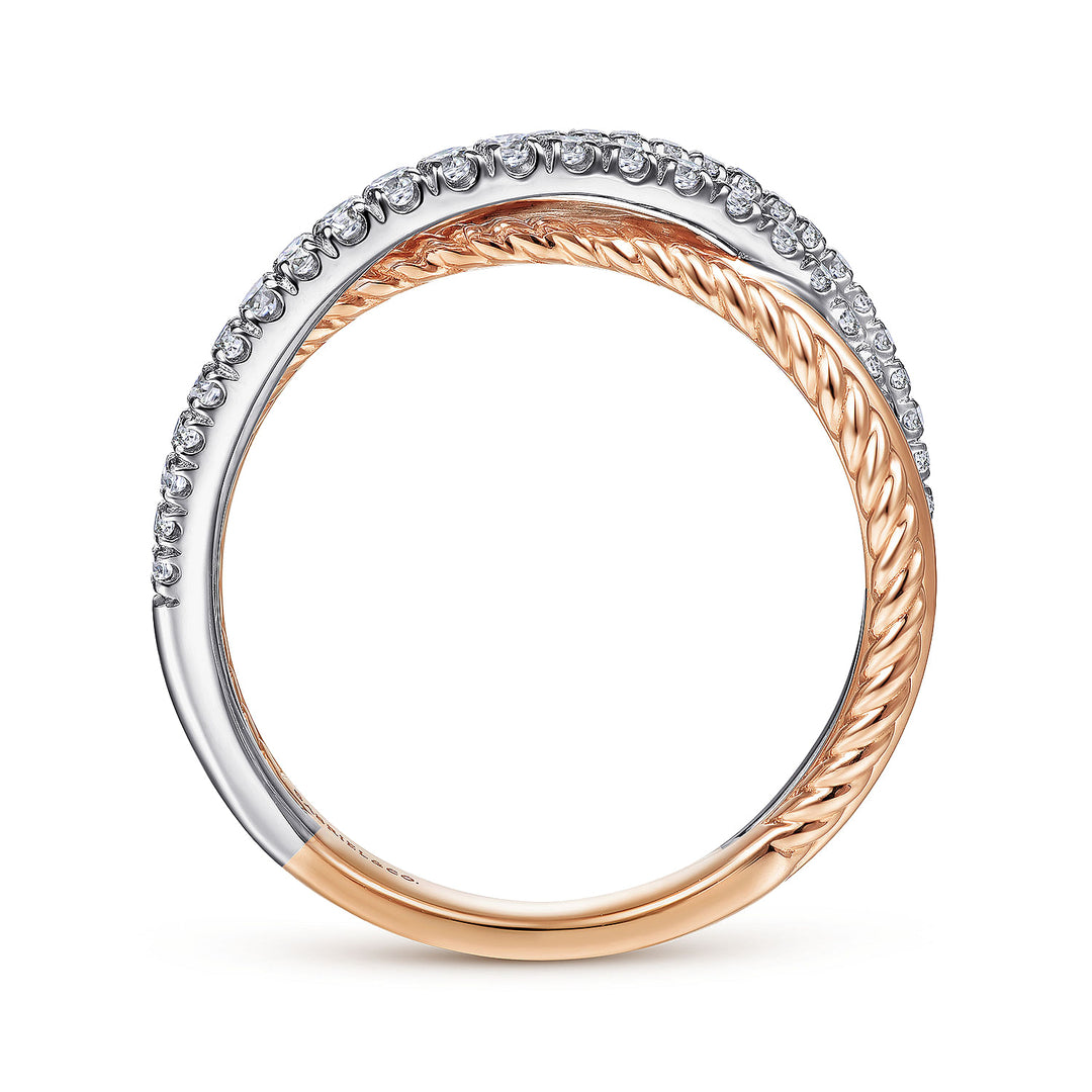 Gabriel & Co. LR51526T45JJ 14K White Rose Gold Twisted Rope and Diamond Criss Cross Ring