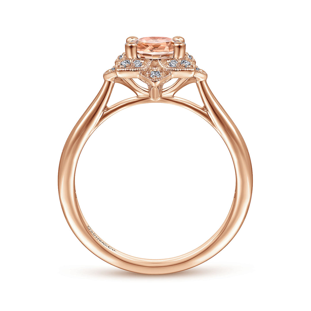 Gabriel & Co. LR51531K45MO 14K Rose Gold Floral Diamond Halo Round Morganite Ring