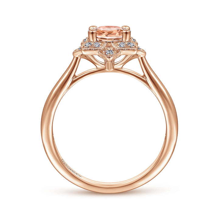 Gabriel & Co. LR51531K45MO 14K Rose Gold Floral Diamond Halo Round Morganite Ring