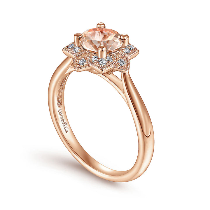 Gabriel & Co. LR51531K45MO 14K Rose Gold Floral Diamond Halo Round Morganite Ring
