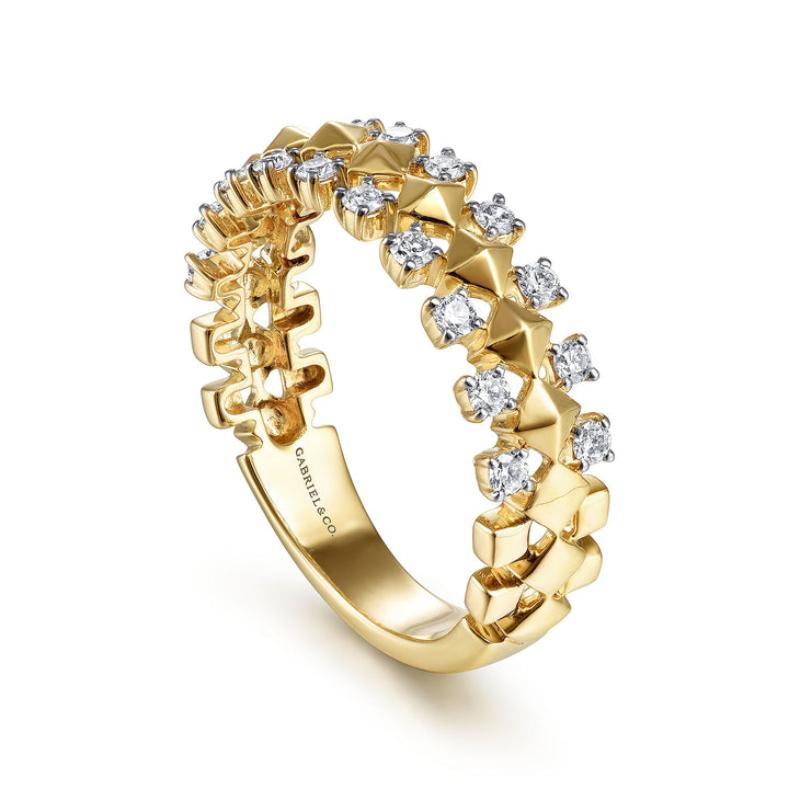 Gabriel & Co. LR51546Y45JJ 14K Yellow Gold Geometric Diamond Station Grommet Ring