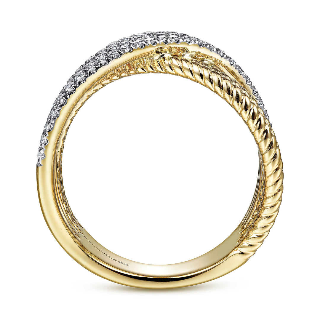 Gabriel & Co. LR51563Y45JJ 14K Yellow Gold Twisted Rope and Diamond Criss Cross Ring