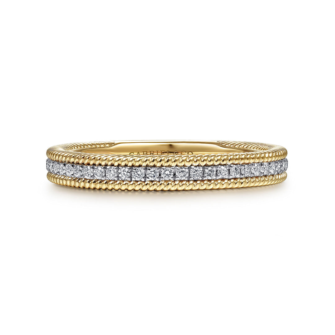Gabriel & Co. LR51567Y45JJ 14K Yellow Gold Diamond Band with Twisted Rope Border