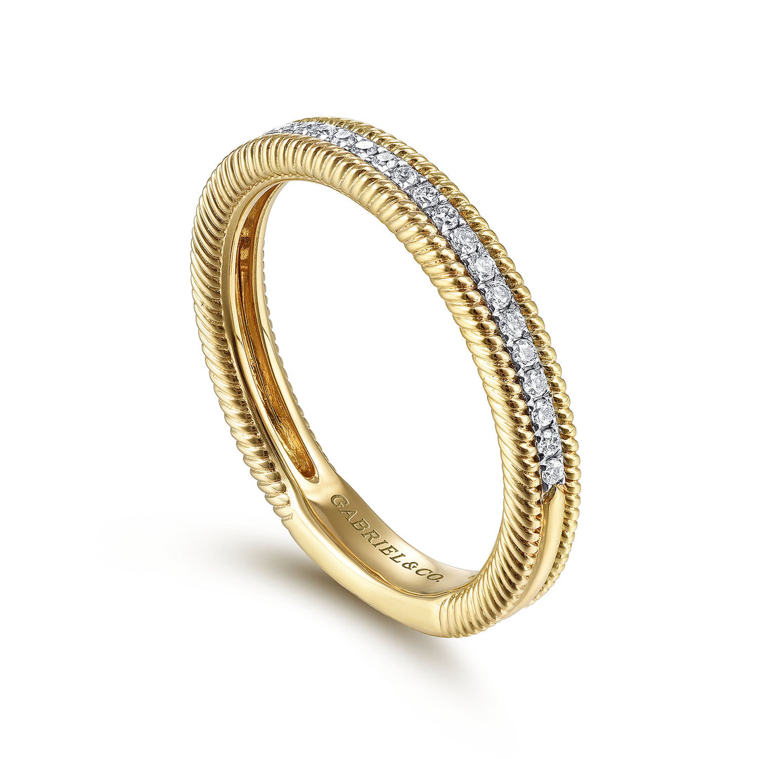 Gabriel & Co. LR51567Y45JJ 14K Yellow Gold Diamond Band with Twisted Rope Border