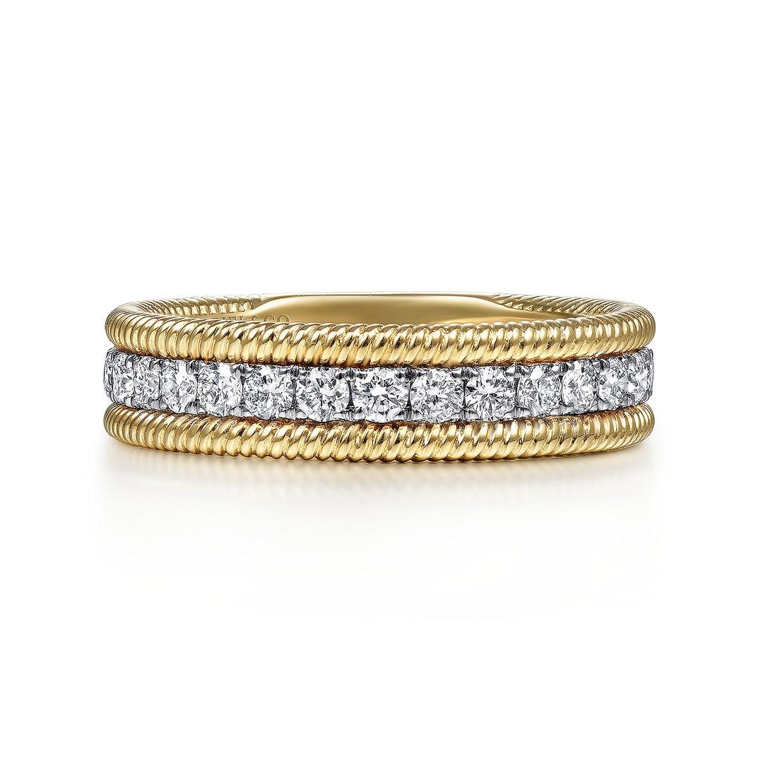 Gabriel & Co. LR51569Y45JJ 14K Yellow Gold Diamond Band with Twisted Rope Border