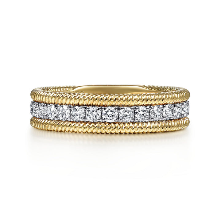 Gabriel & Co. LR51569Y45JJ 14K Yellow Gold Diamond Band with Twisted Rope Border