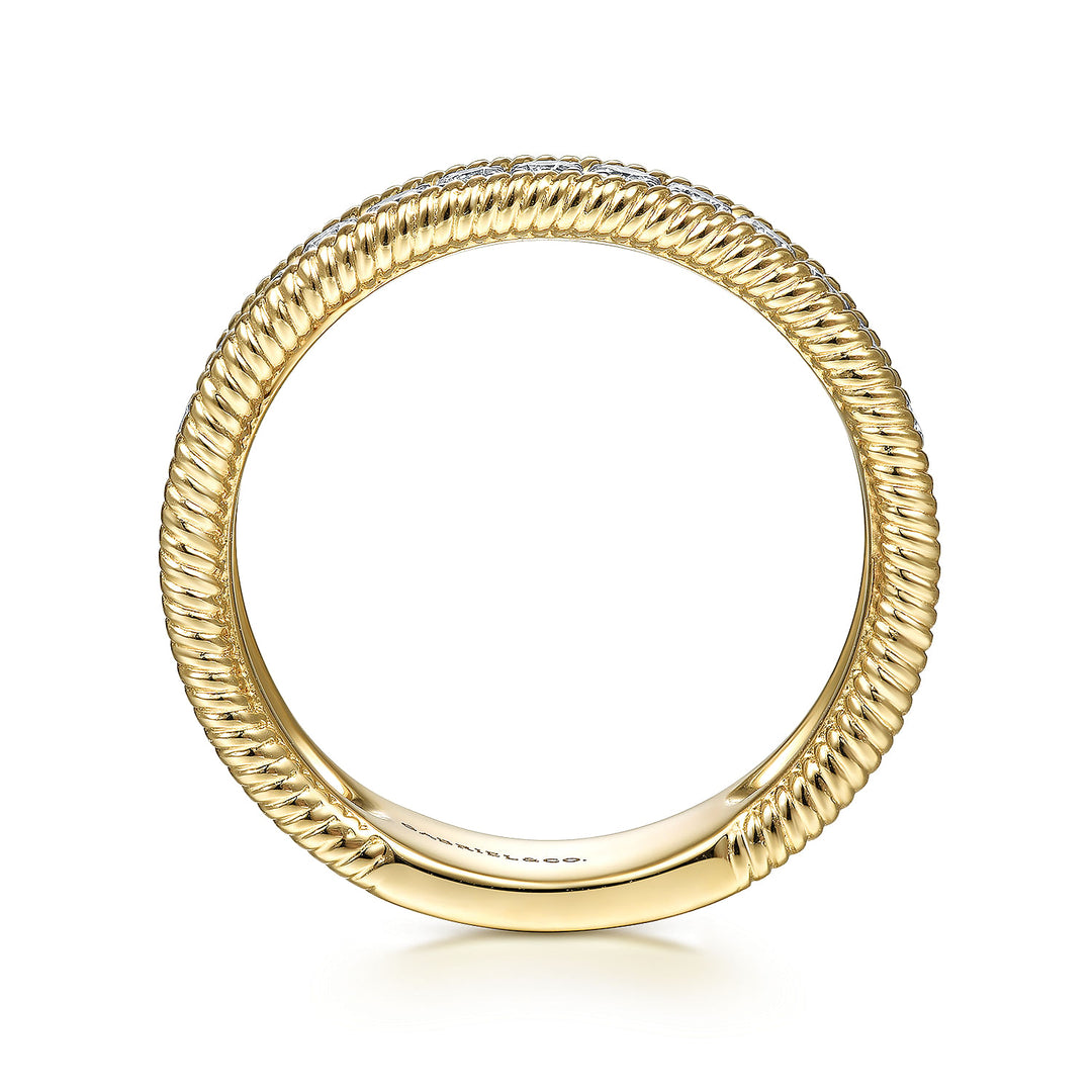 Gabriel & Co. LR51569Y45JJ 14K Yellow Gold Diamond Band with Twisted Rope Border
