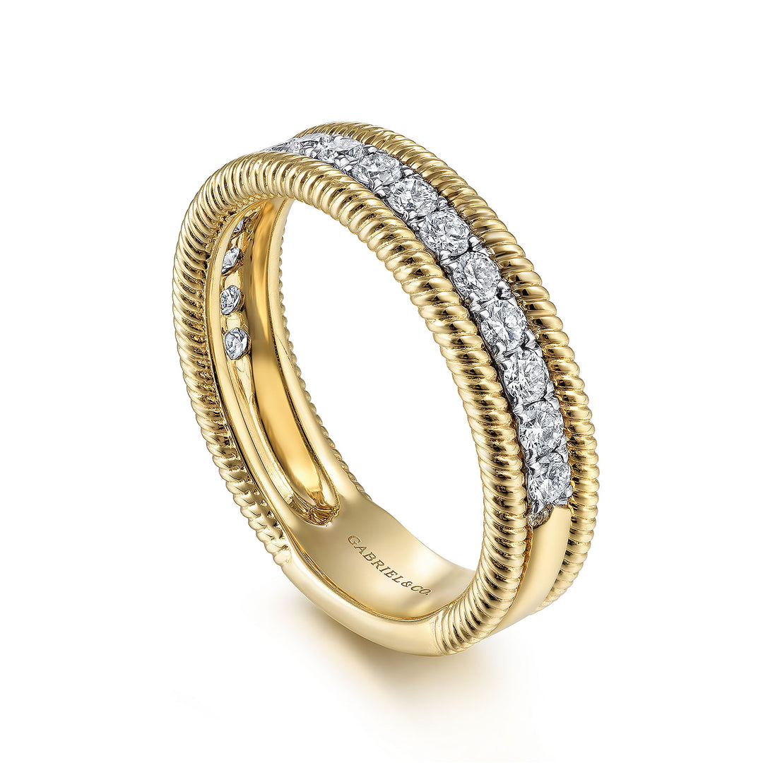 Gabriel & Co. LR51569Y45JJ 14K Yellow Gold Diamond Band with Twisted Rope Border