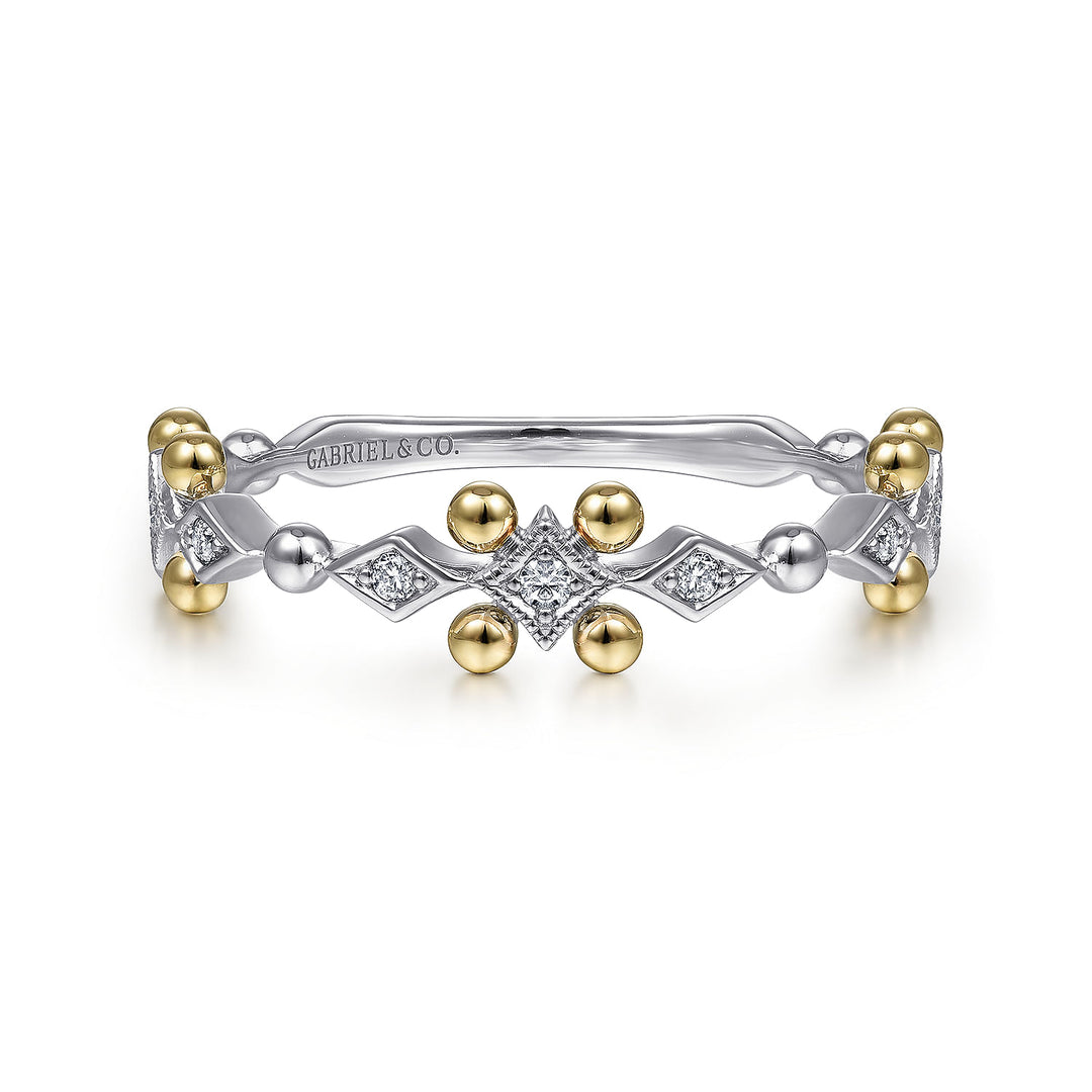 Gabriel & Co. LR51612M45JJ 14K Yellow White Gold Beaded Diamond Stackable Ring