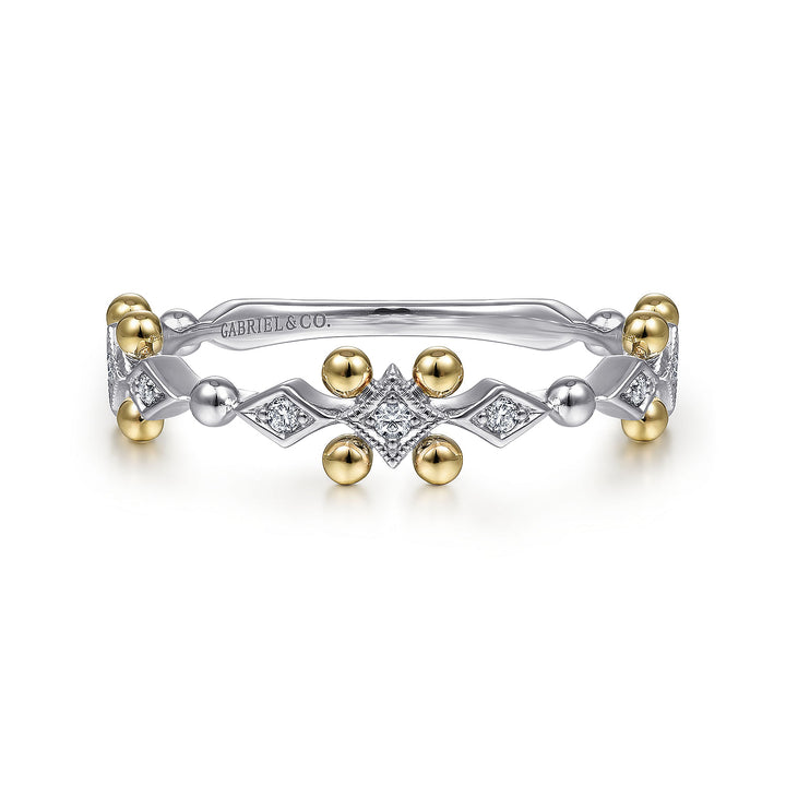 Gabriel & Co. LR51612M45JJ 14K Yellow White Gold Beaded Diamond Stackable Ring