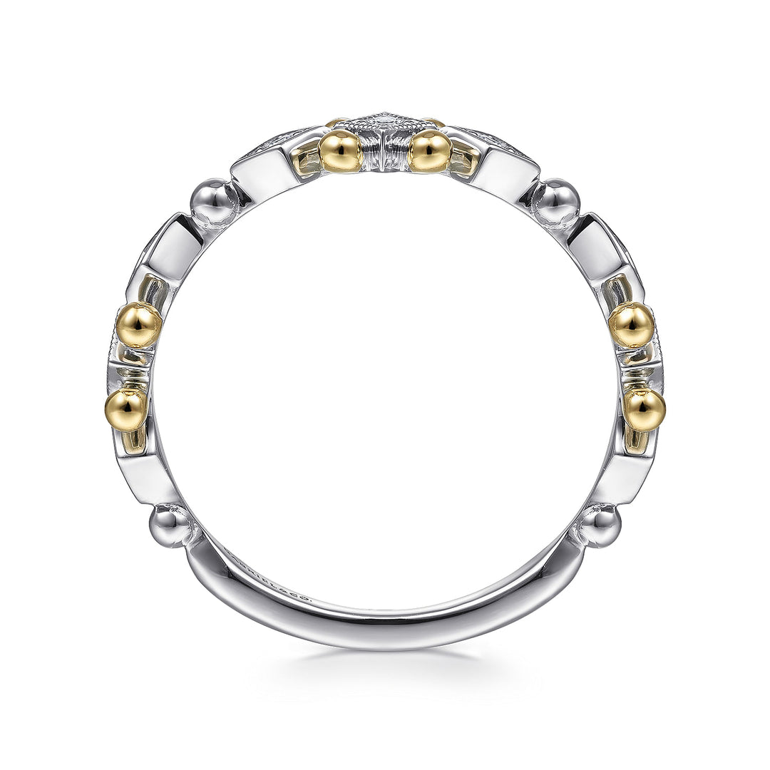 Gabriel & Co. LR51612M45JJ 14K Yellow White Gold Beaded Diamond Stackable Ring