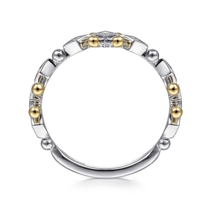 Gabriel & Co. LR51612M45JJ 14K Yellow White Gold Beaded Diamond Stackable Ring