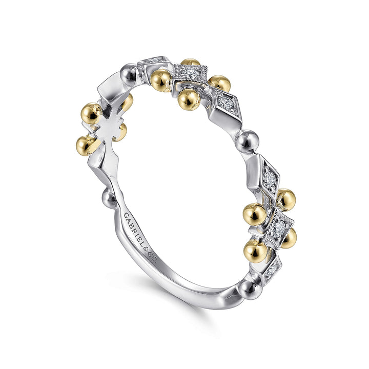 Gabriel & Co. LR51612M45JJ 14K Yellow White Gold Beaded Diamond Stackable Ring