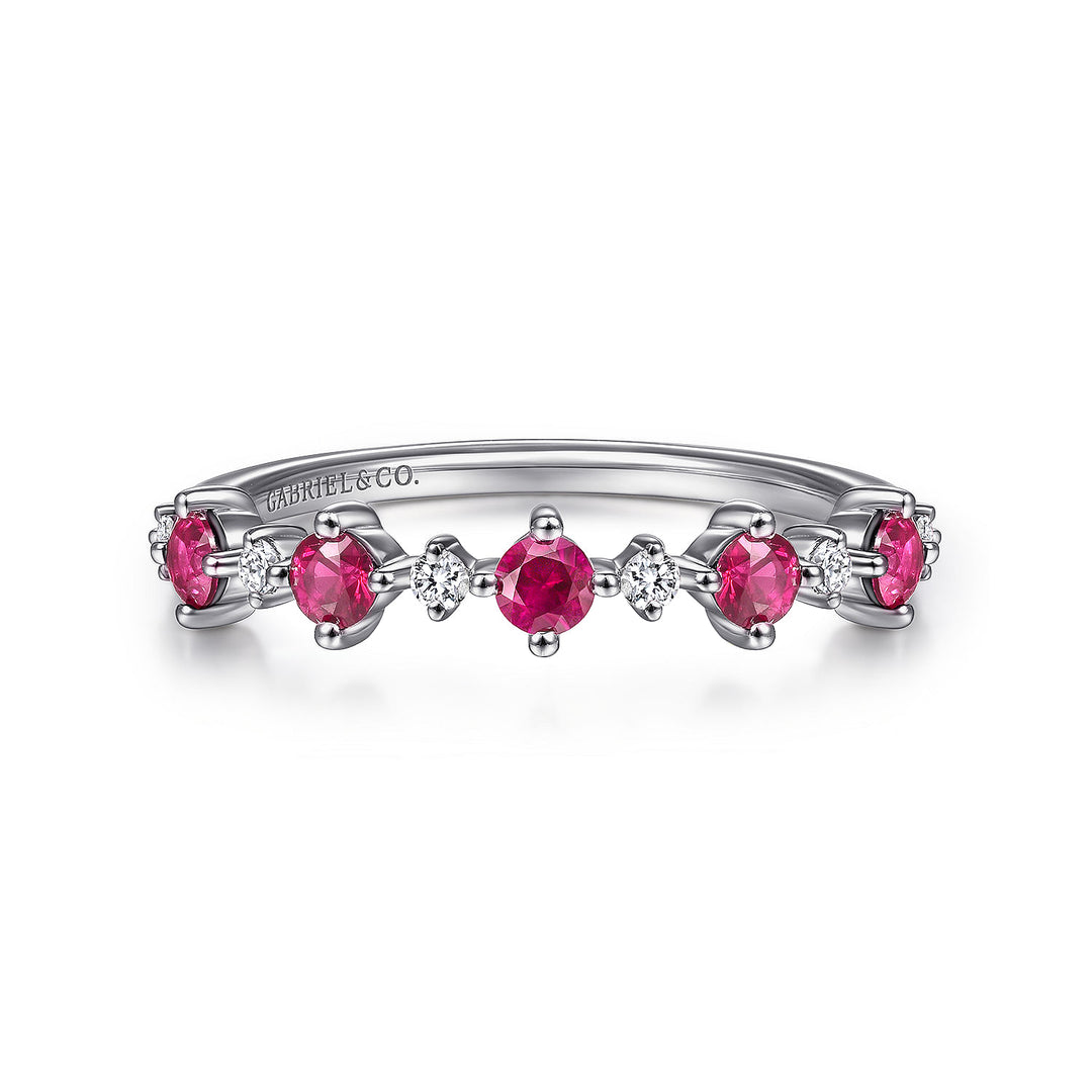 Gabriel & Co. LR51614W45RA 14K White Gold Alternating Round Diamond and Ruby Ring