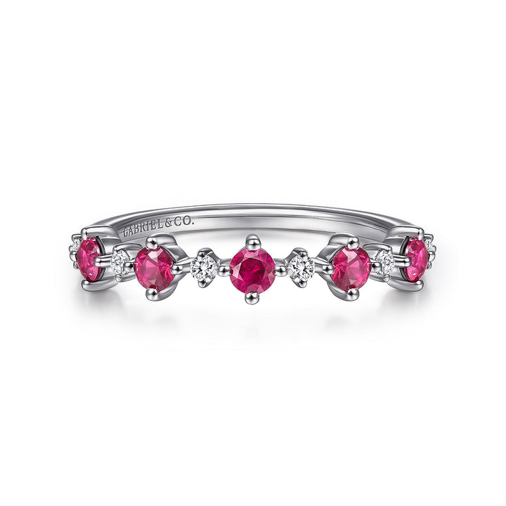 Gabriel & Co. LR51614W45RA 14K White Gold Alternating Round Diamond and Ruby Ring