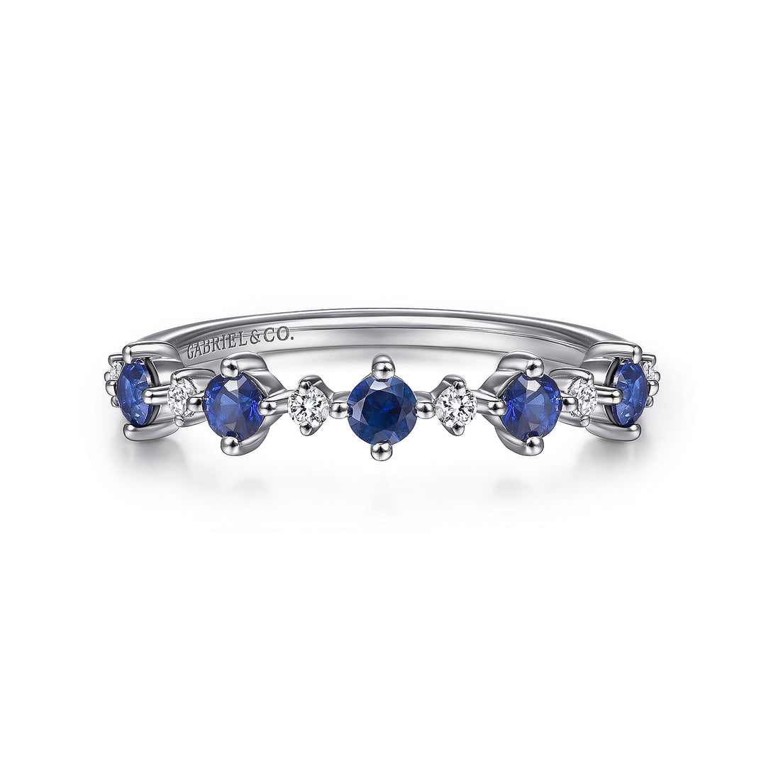 Gabriel & Co. LR51614W45SA 14K White Gold Alternating Round Diamond and Sapphire Ring