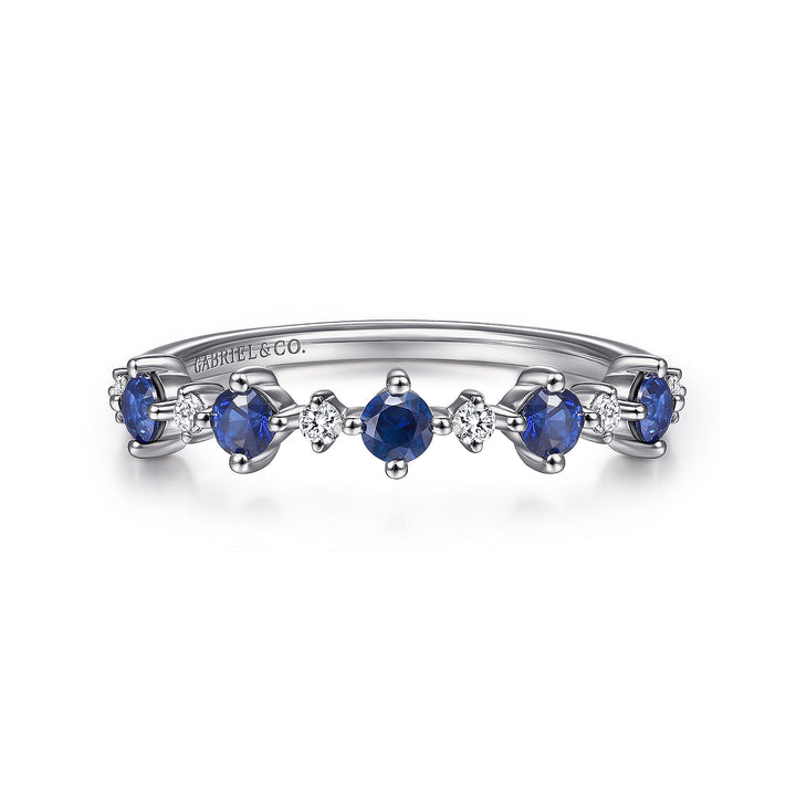 Gabriel & Co. LR51614W45SA 14K White Gold Alternating Round Diamond and Sapphire Ring