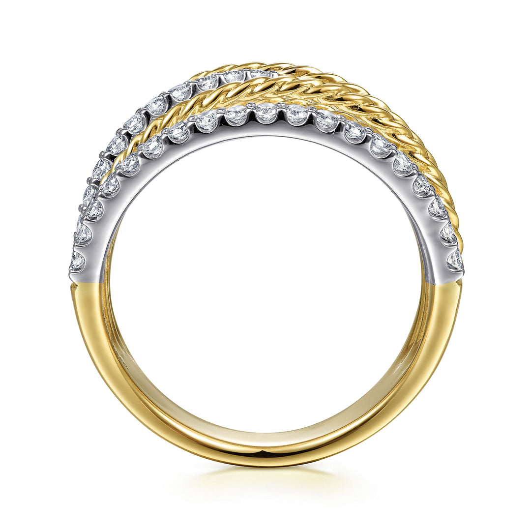 Gabriel & Co. LR51623M45JJ 14K White Yellow Gold Twisted Rope and Diamond Multi Row Ring