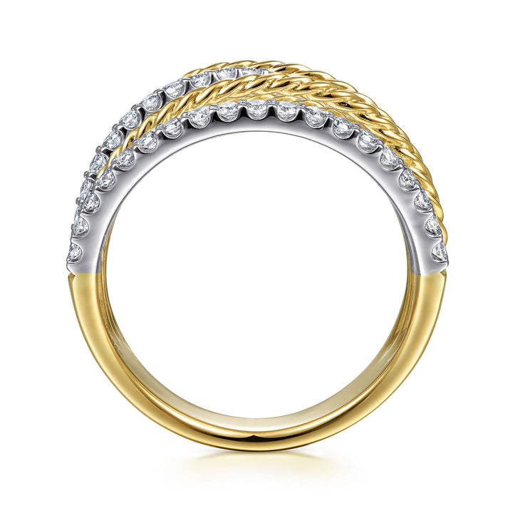 Gabriel & Co. LR51623M45JJ 14K White Yellow Gold Twisted Rope and Diamond Multi Row Ring