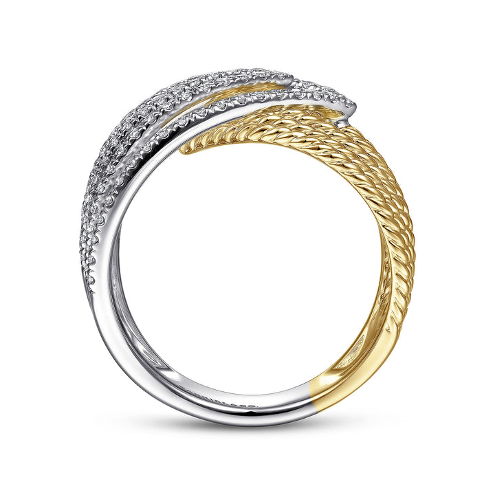 Gabriel & Co. LR51625M45JJ 14K White Yellow Gold Twisted Rope and Diamond Overlapping Triangle Ring