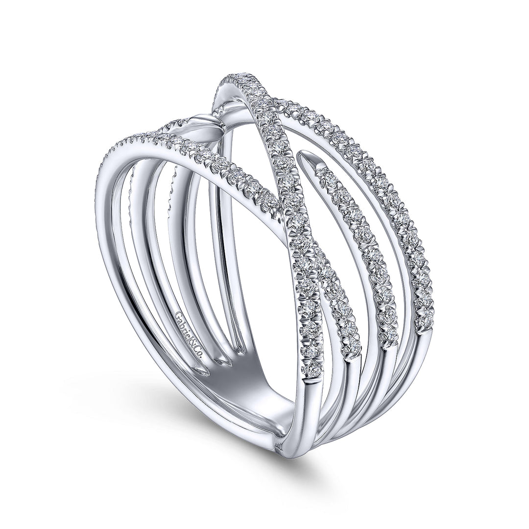 Gabriel & Co. LR51634W45JJ 14K White Gold Diamond Criss Cross Ring