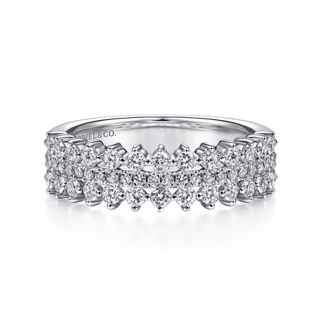 Gabriel & Co. LR51639W45JJ 14K White Gold Three Row Diamond Band