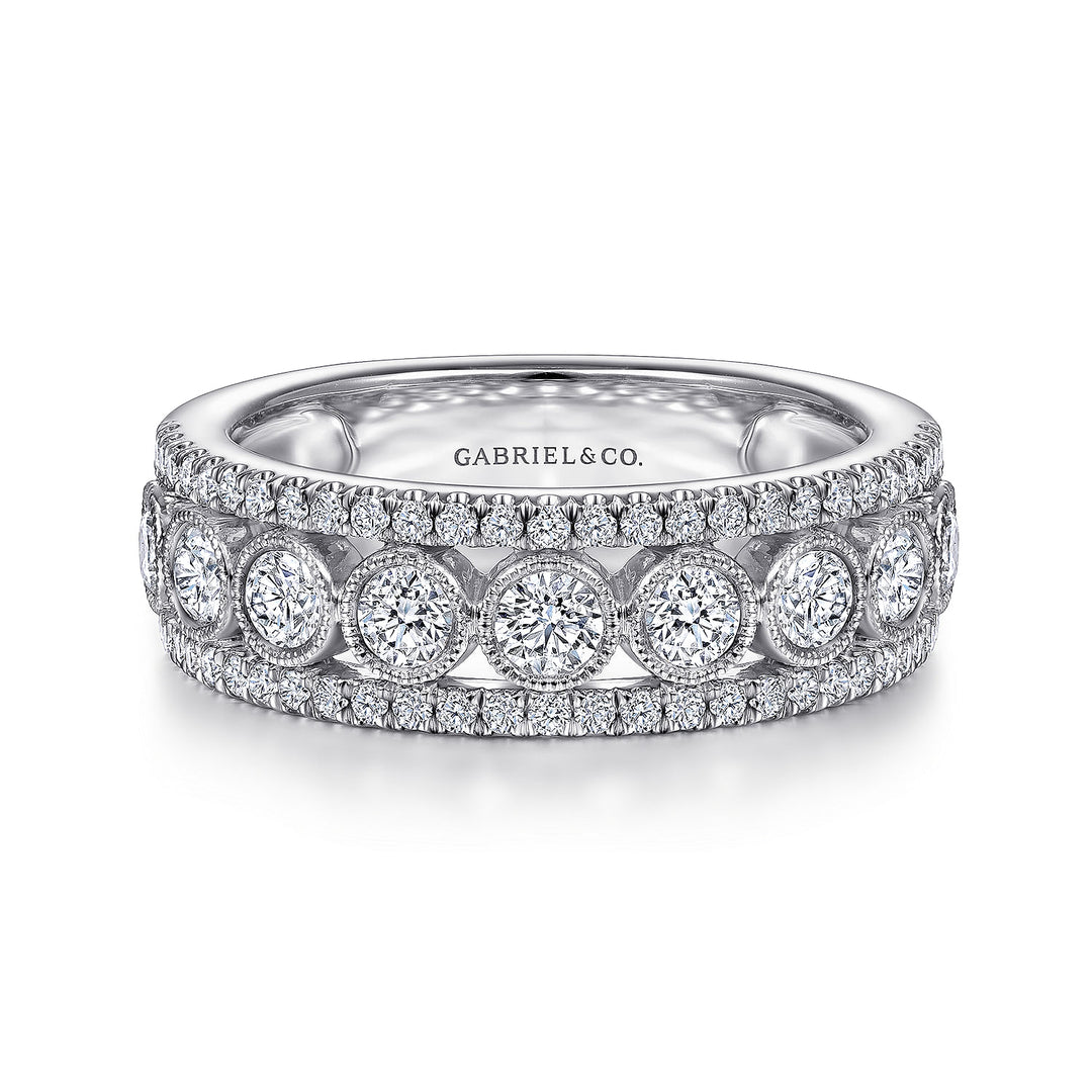 Gabriel & Co. LR51657W45JJ 14K White Gold Three Row Diamond Band