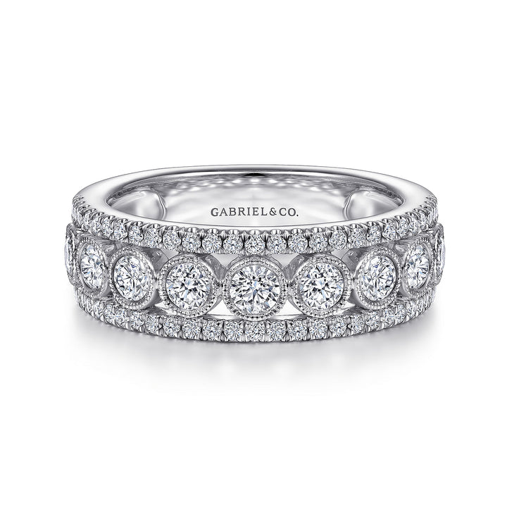 Gabriel & Co. LR51657W45JJ 14K White Gold Three Row Diamond Band