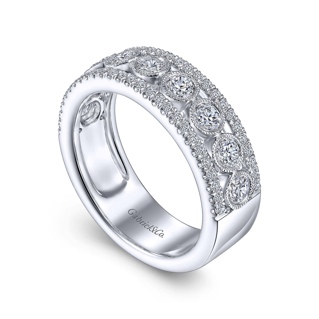 Gabriel & Co. LR51657W45JJ 14K White Gold Three Row Diamond Band
