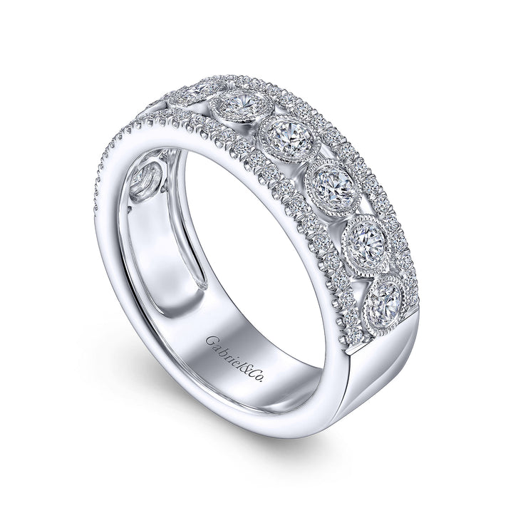 Gabriel & Co. LR51657W45JJ 14K White Gold Three Row Diamond Band