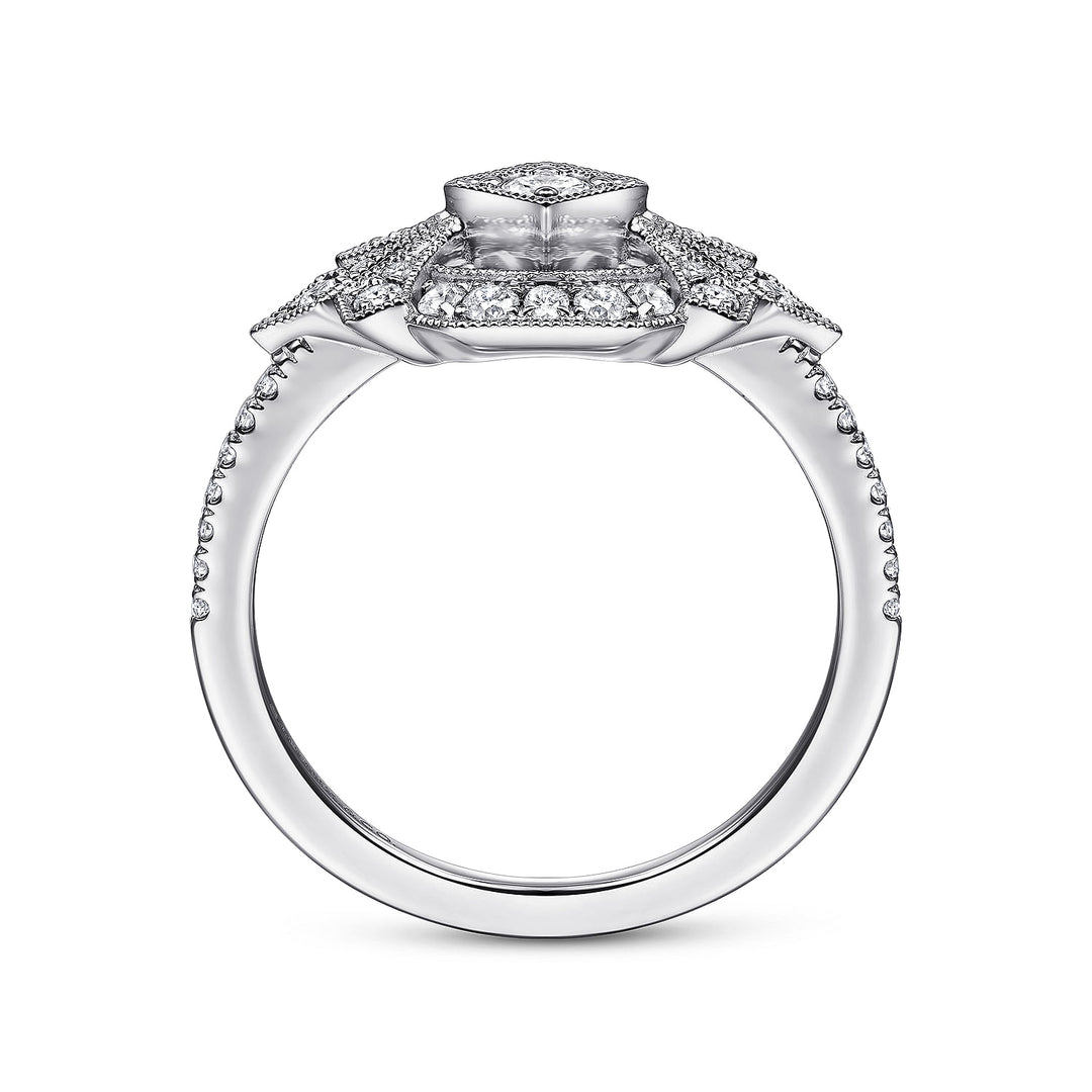 Gabriel & Co. LR51663W45JJ 14K White Gold Art Deco Floral Diamond Ring