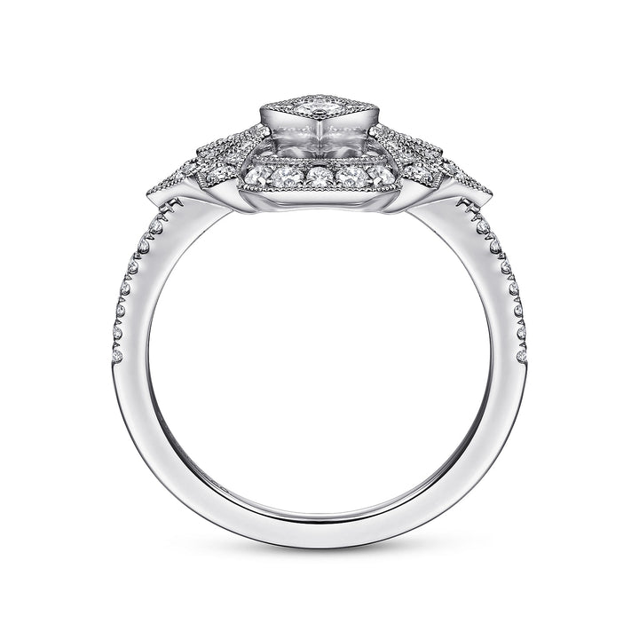 Gabriel & Co. LR51663W45JJ 14K White Gold Art Deco Floral Diamond Ring