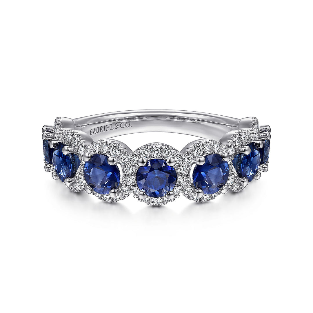 Gabriel & Co. LR51675W45SA 14K White Gold Round Sapphire and Diamond Halo Ring