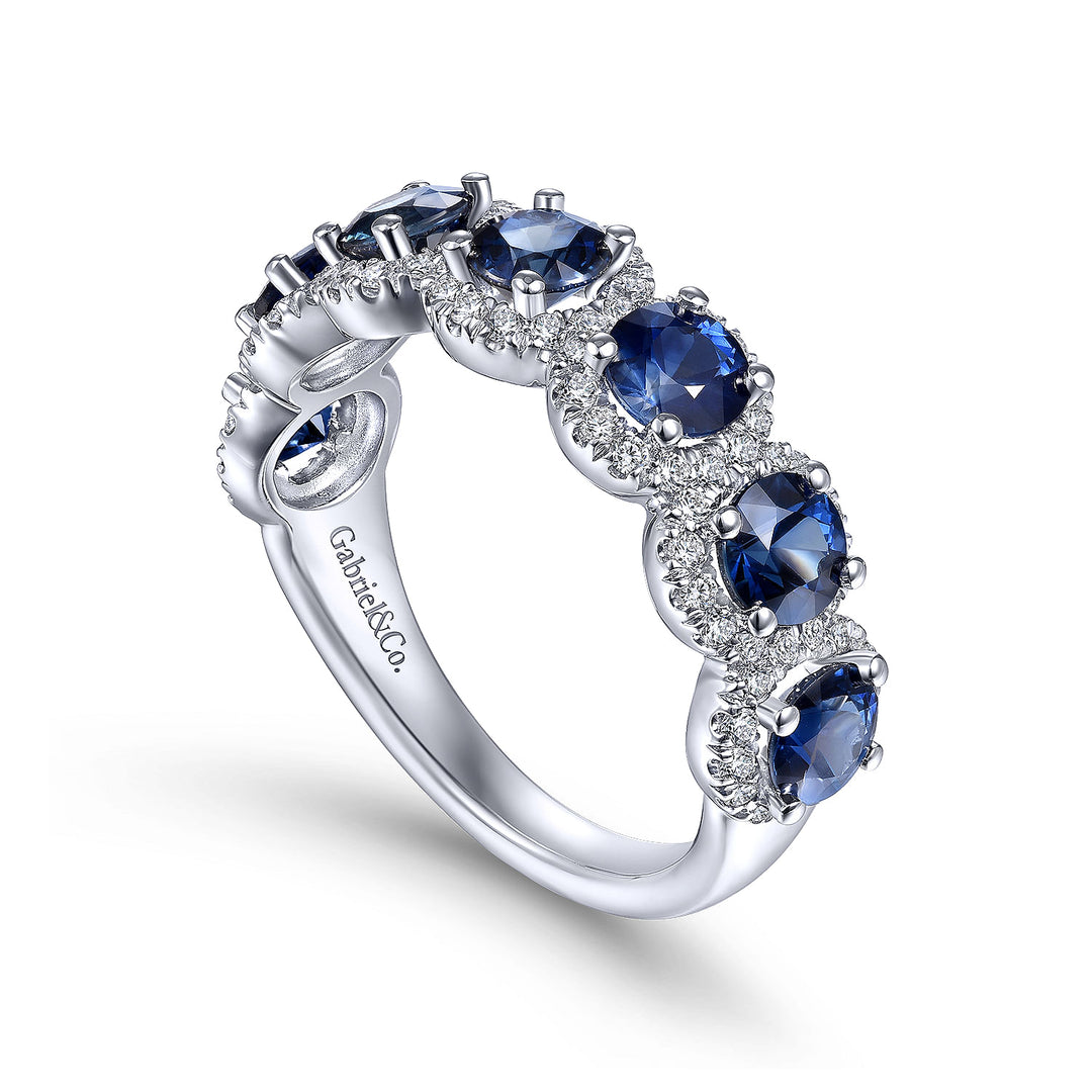 Gabriel & Co. LR51675W45SA 14K White Gold Round Sapphire and Diamond Halo Ring