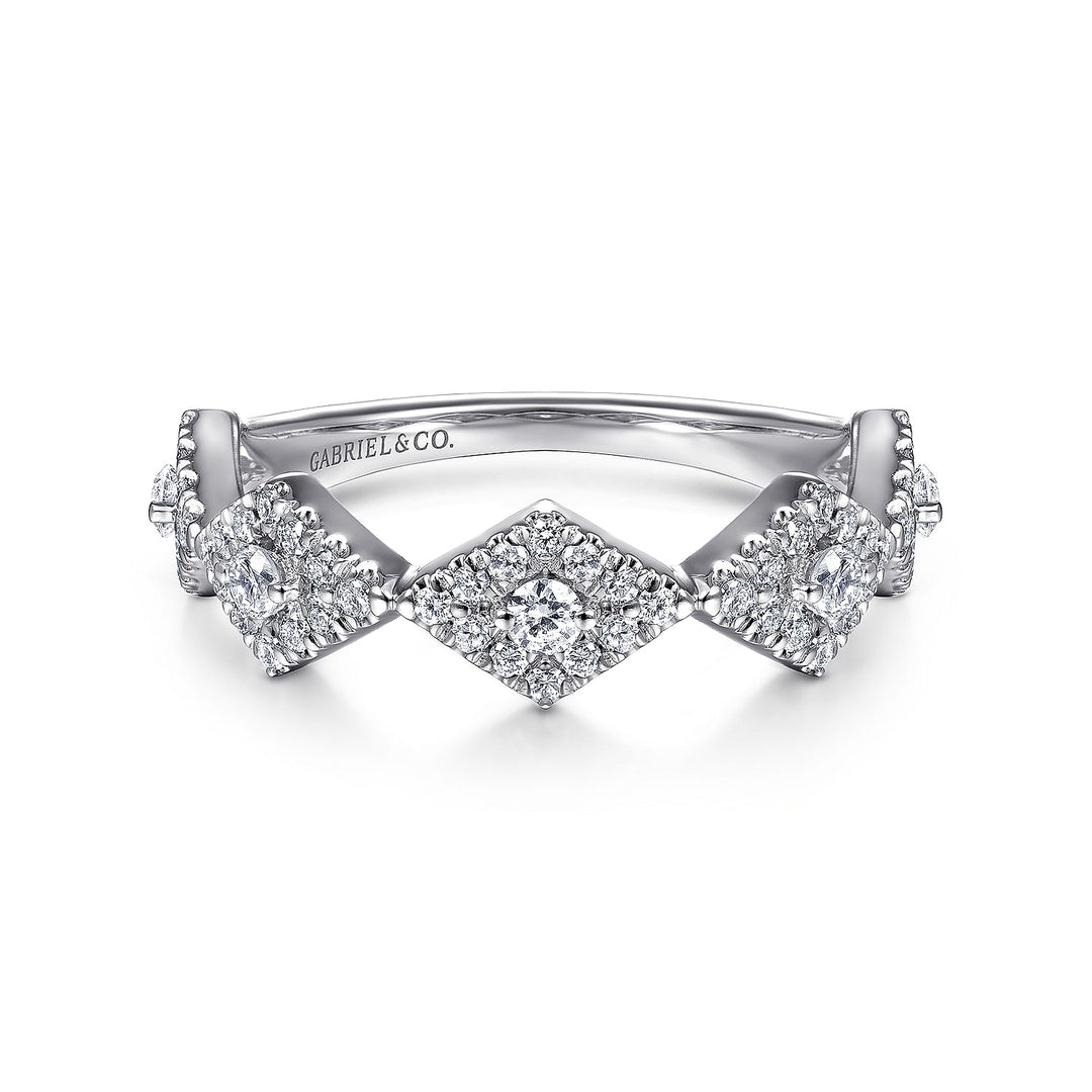 Gabriel & Co. LR51683W45JJ 14K White Gold Diamond Station Stackable Ring