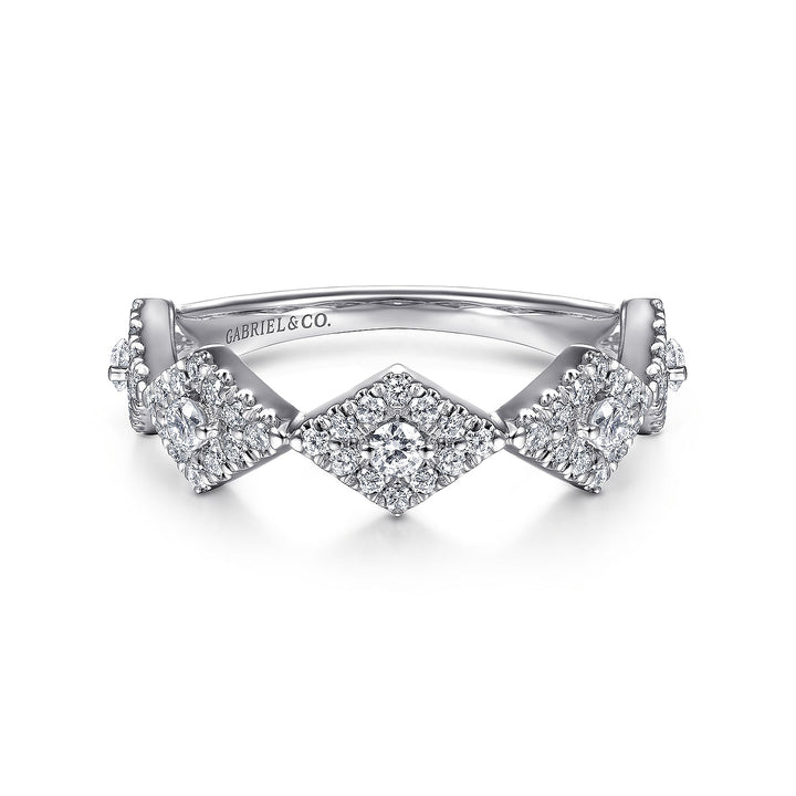 Gabriel & Co. LR51683W45JJ 14K White Gold Diamond Station Stackable Ring