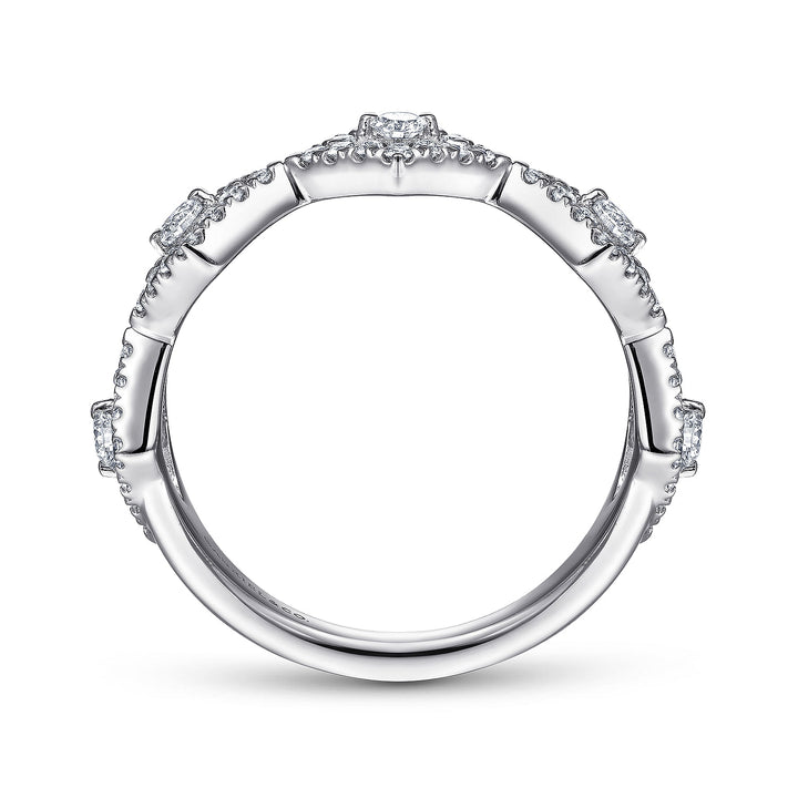Gabriel & Co. LR51683W45JJ 14K White Gold Diamond Station Stackable Ring