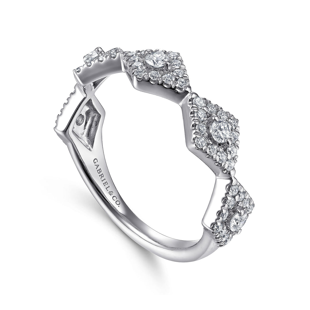 Gabriel & Co. LR51683W45JJ 14K White Gold Diamond Station Stackable Ring