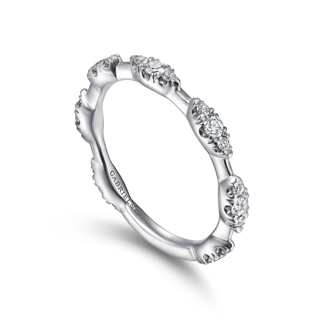Gabriel & Co. LR51696W45JJ 14K White Gold Diamond Cluster Station Stackable Ring