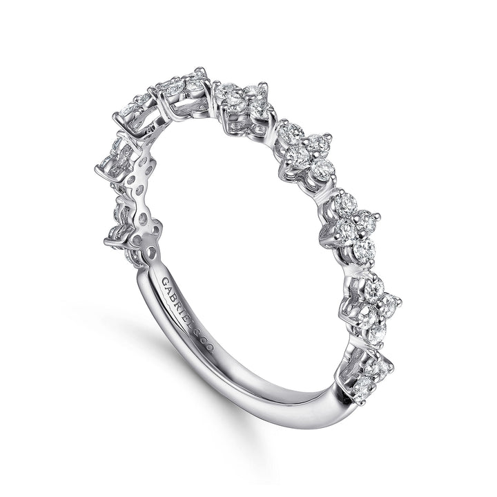 Gabriel & Co. LR51700W45JJ 14K White Gold Diamond Cluster Station Stackable Ring