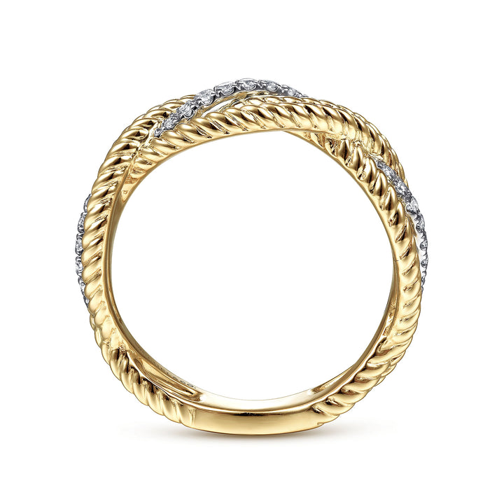Gabriel & Co. LR51732M45JJ 14K White Yellow Gold Twisted Rope and Diamond Intersecting Ring