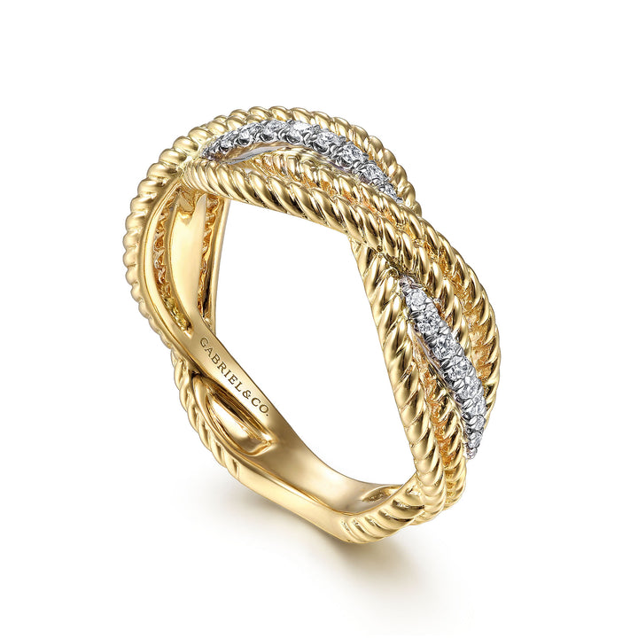 Gabriel & Co. LR51732M45JJ 14K White Yellow Gold Twisted Rope and Diamond Intersecting Ring