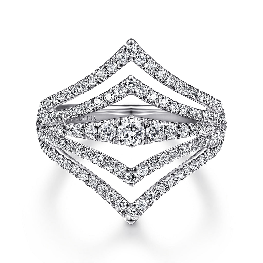 Gabriel & Co. LR51736W45JJ 14K White Gold Multi Row Diamond Chevron Ring