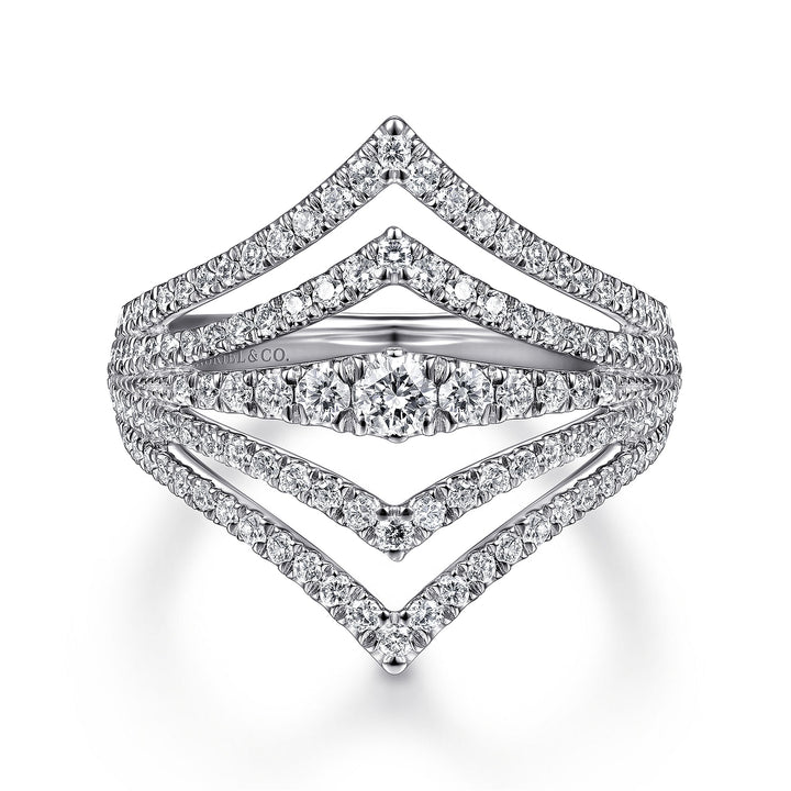 Gabriel & Co. LR51736W45JJ 14K White Gold Multi Row Diamond Chevron Ring
