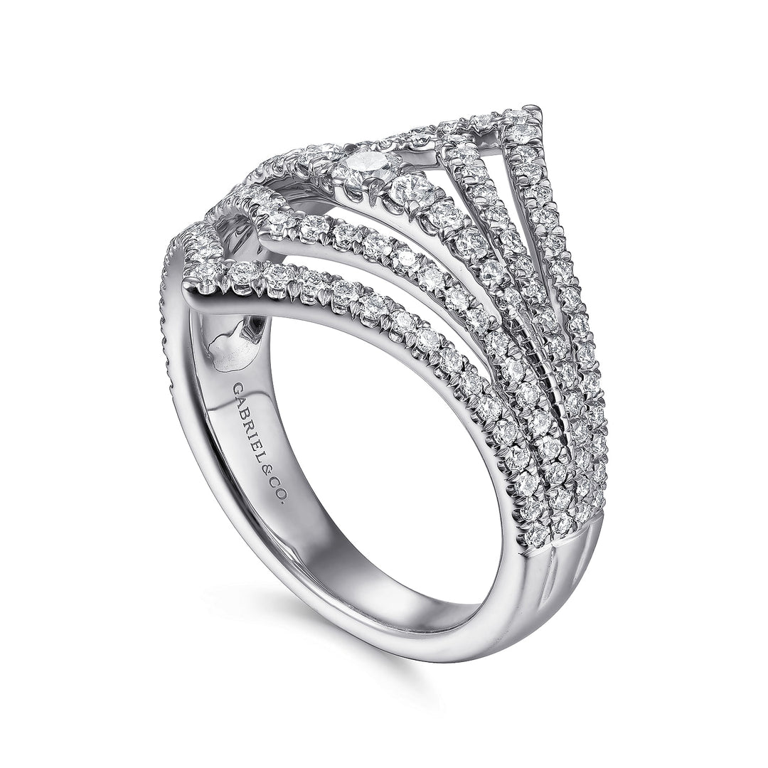 Gabriel & Co. LR51736W45JJ 14K White Gold Multi Row Diamond Chevron Ring