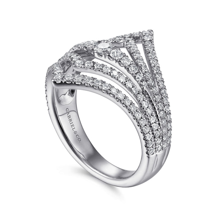 Gabriel & Co. LR51736W45JJ 14K White Gold Multi Row Diamond Chevron Ring