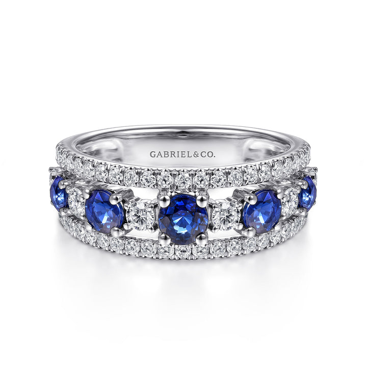 Gabriel & Co. LR51738W45SA 14K White Gold Round Sapphire and Diamond Ring